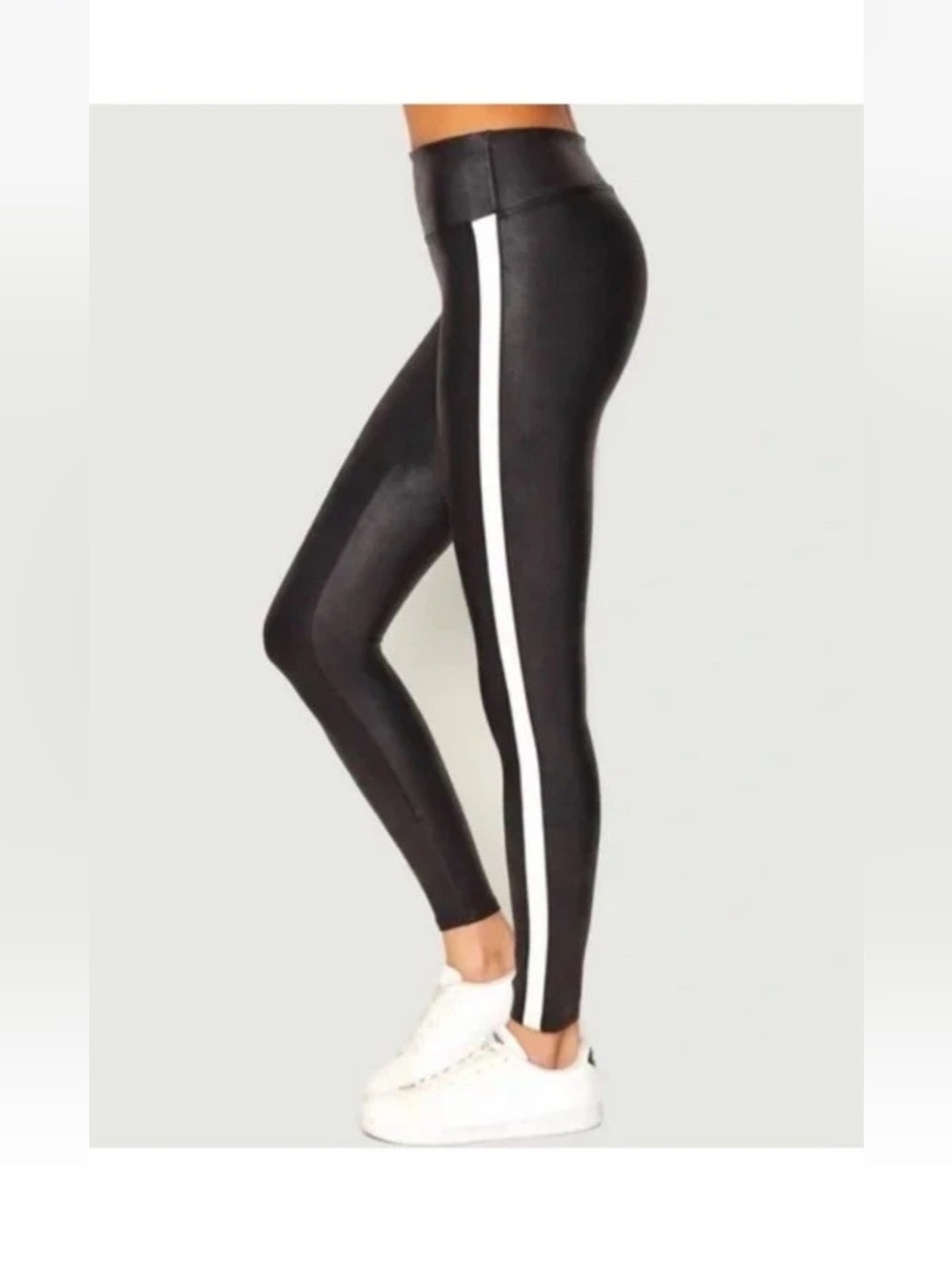 Spanx Womens Faux Black White Side Stripe Seamless Shaping Ankle Leggings Medium